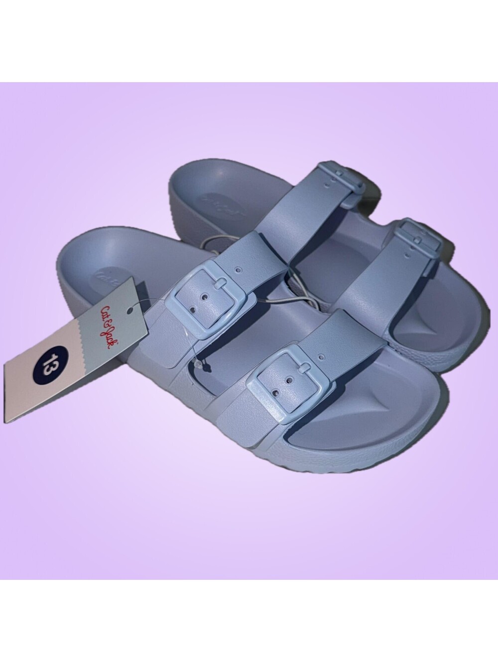 Cat & Jack Girls Size 13 Light Blue Double Buckle Slide Sandals NWT